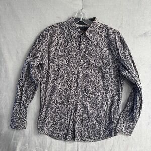 El General Shirt Mens Large Gray Paisley Long Sleeve Western Snap Button Casual